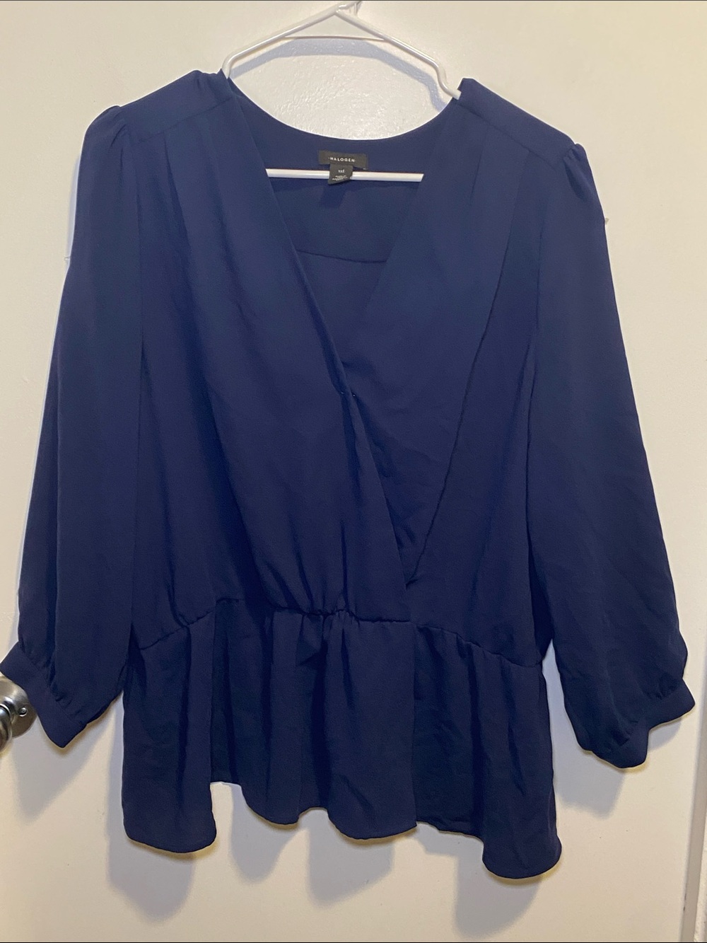Halogen Navy Surplice Peplum Blouse